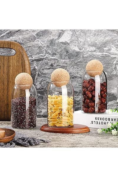 AKDC 500ML Glass Food Storage Canister with Airtight Cork Lid – Clear Jar for Tea, Coffee & Pantry