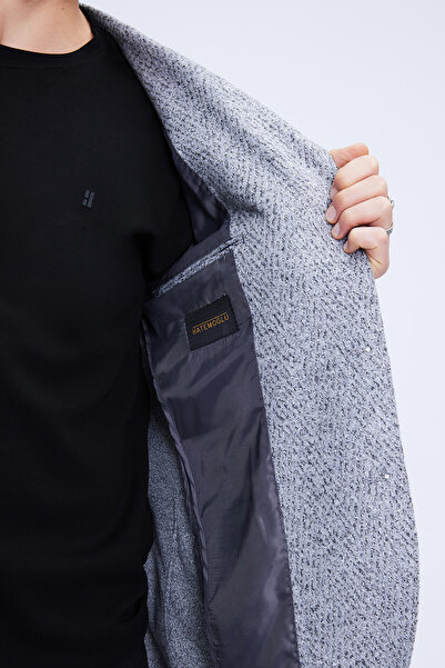 Hatemoğlu Gri Comfort Fit Mono Yaka Pamuklu Ceket