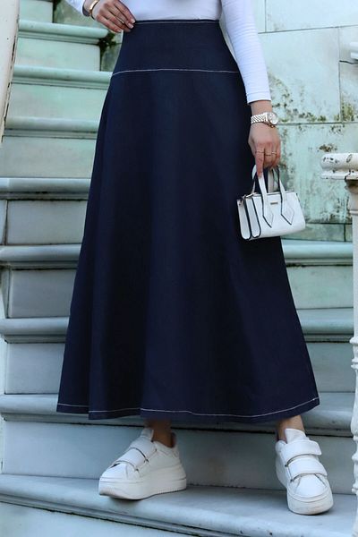 Tesettür Dünyası Fustă Denim Mevlana TSD240110 Albastru Inchis