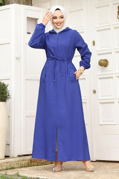 Tesettür Dünyası Modrý hidžáb s kapucí Saks Ferace - Tsd 240239