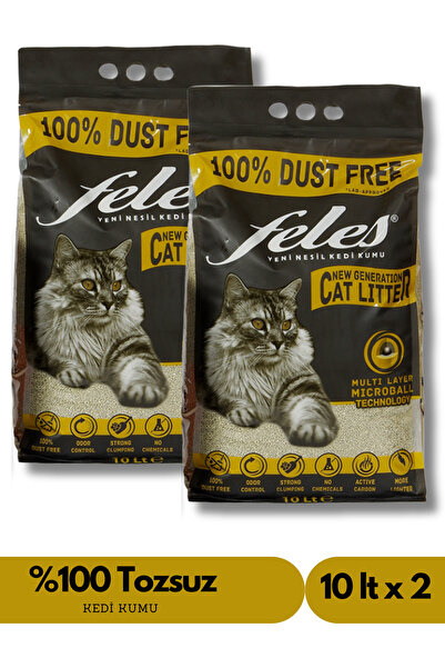 FELES Aktif Karbonlu %100 Tozsuz Kedi Kumu 10 lt x 2 adet