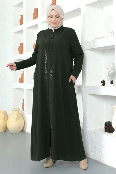 Tesettür Dünyası Khaki Hijab Ferace – Paillettenstickerei, Tsd 230330
