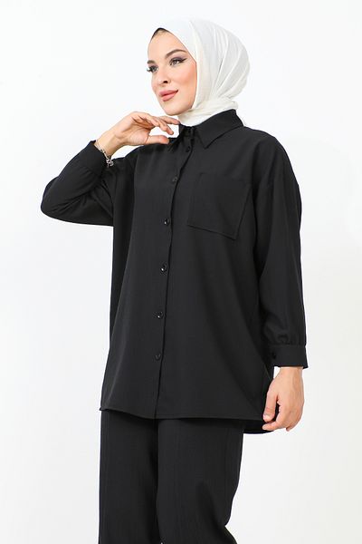 Tesettür Dünyası Doppelter Anzug mit Taschendetail TSD231009 Schwarz