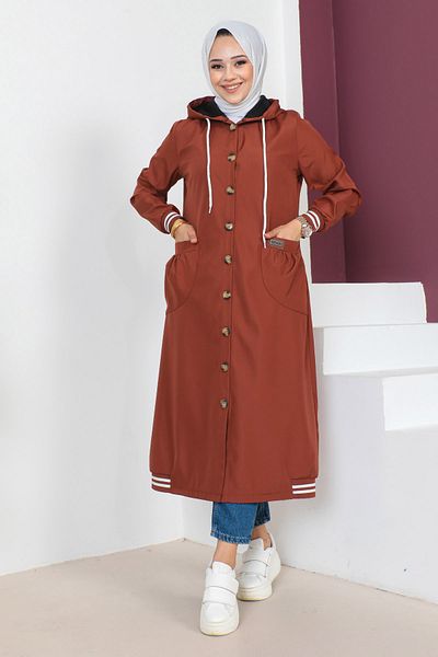 Tesettür Dünyası Gerippter Trenchcoat TSD230638 Tile