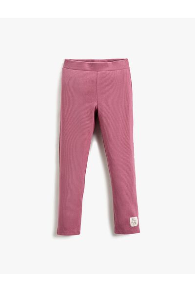 Koton Basic Ribbed Leggings Cotton Elastic Waist Label Detailed