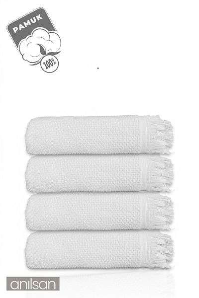 Anılsan Set of 4 White Jelena Hand Towels - 50X90 Cm, 225 Gr, 100% Cotton, Spa and Hotel Towels, Daily Use
