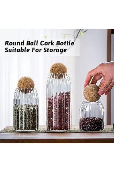 AKDC Glass Jars with Round Cork Lids, Set of 3 Airtight Canisters for Coffee, Nuts & Storage