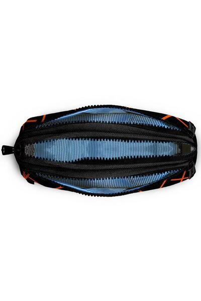 Coral High Kids Orange Black Basketball Patterned Three Compartment Pencil Bag 11166