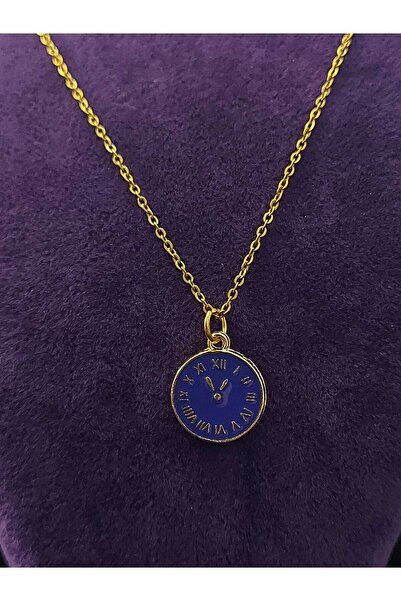 sarıyer silver Saat Figürlü Modern Tasarım Altın Kaplama Çelik Mineli Kolye U...