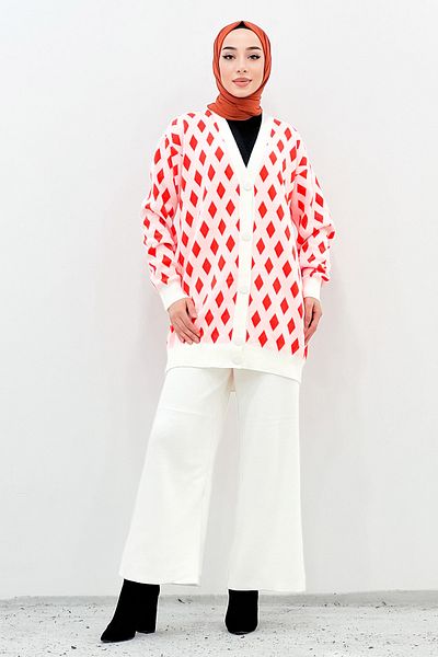 Tesettür Dünyası Patterned Knitwear Suit Tsd221010 Orange