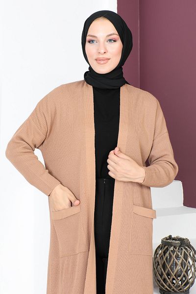 Tesettür Dünyası Tricotaj Cardigan cu buzunare TSD230718 Nurcă