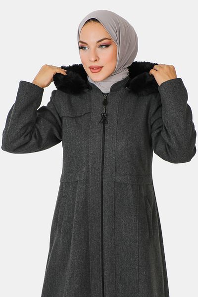 Tesettür Dünyası Kabát na zip po celé délce TSD230913 Antracit