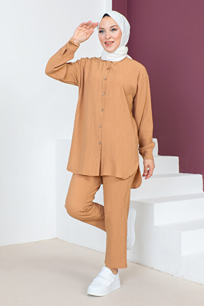 Tesettür Dünyası Διπλή φόρμα με κουμπιά TSD230632 Μαύρισμα