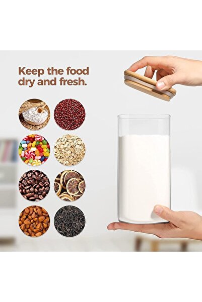 AKDC 3 Square Glass Jars (800ML + 1200ML + 1600ML) with Airtight Bamboo Lids for Kitchen Storage