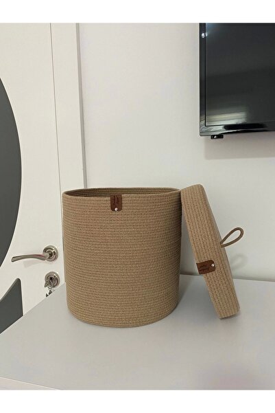 Sevdam Sepet سلة قطنية Xxl Camel Beige كبيرة الحجم ومتعددة الأغراض مع سلة غسيل بغطاء، وسلة ألعاب، وسلة خوص