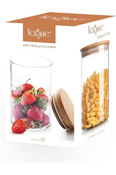 AKDC برطمان زجاجي من البورسليكات مع غطاء من الخيزران، سعة 1 لتر