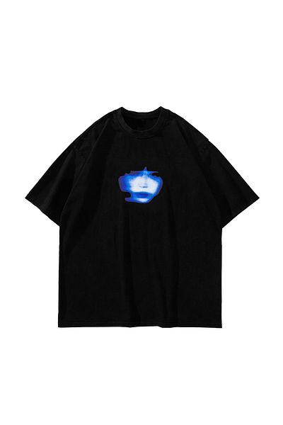 Sekizbiraltı Illusion Face Printed Oversize Unisex Μαύρο Tshirt
