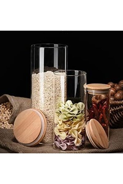AKDC Set of 4 Round Glass Jars with Bamboo Lids, Airtight Storage for Pasta, Tea, Snacks (1500ML)