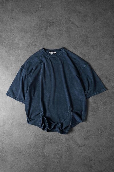 Slatra Ανδρικό μπλουζάκι από ύφασμα Oversize Special Washed Navy Blue