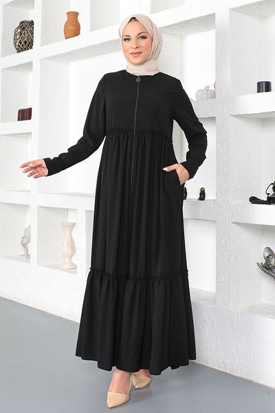 Tesettür Dünyası Hidżab z falbanką Abaya Tsd230335 Czarny