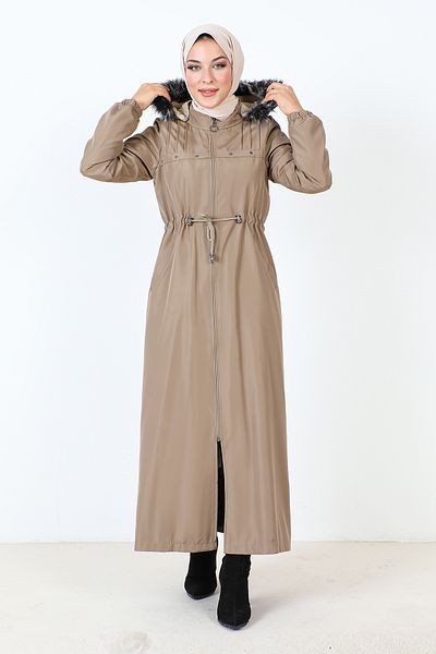 Tesettür Dünyası Full Length Coat with Lace Front TSD231012 Mink