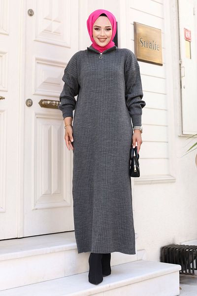Tesettür Dünyası Smoked Knitwear Dress - Half Zipper, TSD 240715