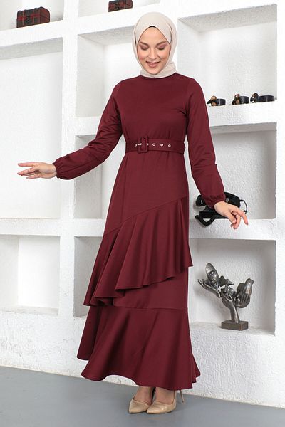 Tesettür Dünyası Rüschenkleid Tsd230401 Pflaume