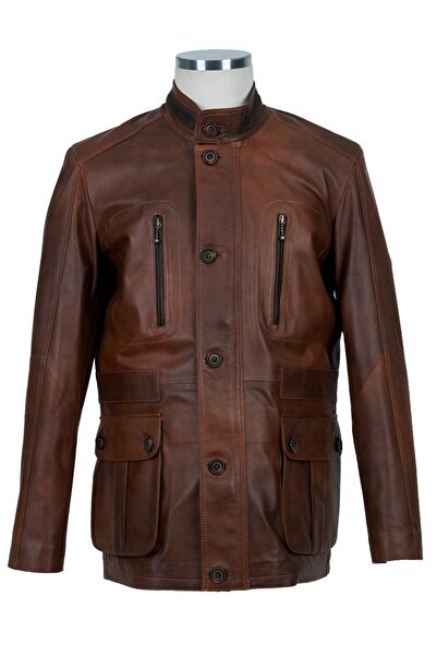 BLU Erkek Kahverengi Deri Ceket