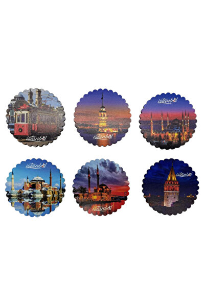 MEVLANA BAZAAR Istanbul Patterned 6-Piece Wooden Coasters Oval Jersey