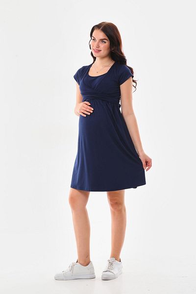 MEGHAN L.A Rochie cu mânecă scurtă de maternitate și maternitate albastru bleumarin cu caracteristică pentru alăptare