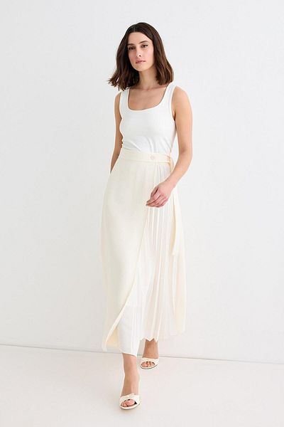 KADRİYE BAŞTÜRK Ecru Rita Pleated Wrap Skirt