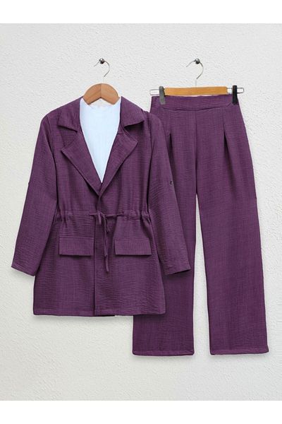 Modamorfo Purple Covered Tunnel Bridge Jacketed Linen Suit