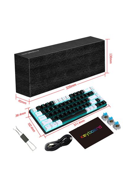 Choice مفتاح أزرق أبيض أسود لوحة مفاتيح ميكانيكية 68 مفتاحًا مريحة مع إضاءة خلفية RGB LED قابلة للتبديل السريع أزرق
