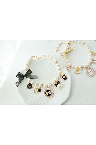 Choice L-32-40cm Black Pet Bow Pearl Collar Cat Jewelry Pendant Princess Necklace Dog Sweet Decorations Pup