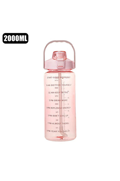 Choice زجاجة مياه بلاستيكية محمولة للسفر، سعة 2 لتر، وردية اللون، مع علامة زمنية، مقاومة للتسرب، غير قابلة للانزلاق