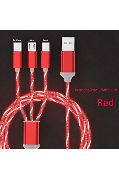 Choice كابل شحن سريع 3 أمبير 3 في 1 بإضاءة LED متوهجة باللون الأحمر بطول 1 مت...