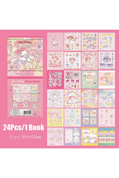 Miniso 24pcs Melody Sanrio Hello Kitty Stickers Book 24 Pcs Hand Account Material Sticker Kuromi Cinnamorol