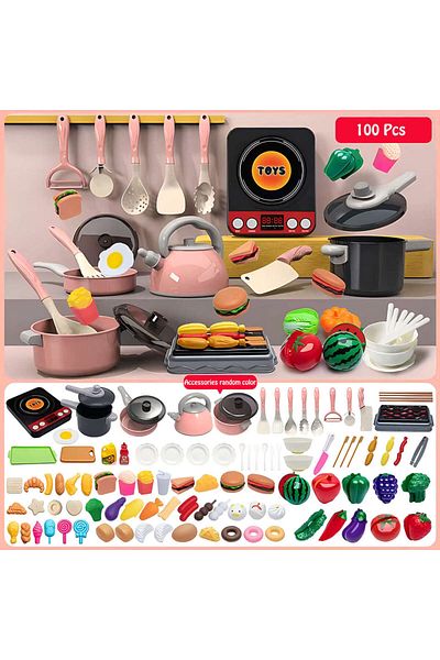 choice2 100pcs Cutting Fruit Vegetable Play Food Kitchen Toys Set with Cooking Toys Pretend Play Educational