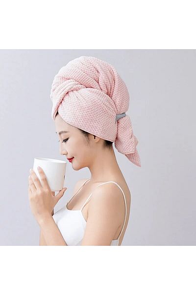 Choice 1pc 60x100cm Pink Super Absorbent Elastic Band Head Towel For Women's Hair Drying - Extra Large Micr