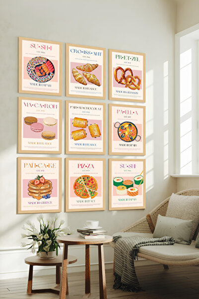 ARTCASTLE Set de 9 tablouri cu aspect de cadru pentru Bucătăria Mondială