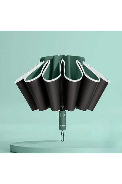 Choice Dark Green Men Women Umbrella Fully Automatic Reverse Folding Umbrella With Windproof Reflective St