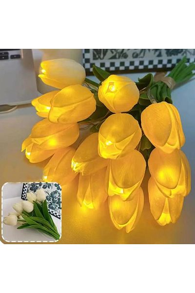 5pcs yellow 5/10pcs LED Tulips Bouquet Night Light for Home Garden Artificial Flowers PU Tulip Fake