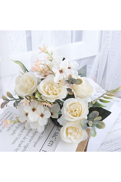 Choice White Beautiful Roses Autumn Artificial Flowers Silk Peony Hydrangea Big Bride Bouquet Wedding Home