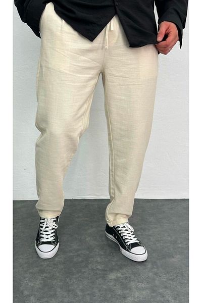 çerme Ανδρικό κρεμ Boyfriend Παντελόνι από λινό Relaxed Cut Double Leg Jogger