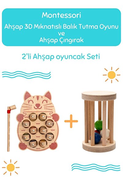 Hopiers Montessori 3 Boyutlu Ahşap  Balık Tutma Oyunu + Montessori Ahşap Bebe...
