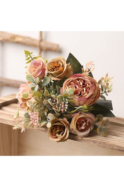 Choice Light Coffee DociDaci Autumn White Silk Artificial Roses Flowers Wedding Home Decoration High Qualit