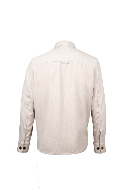 Hatemoğlu Bej Regular Fit Shacket Uzun Kol Fitilli Kadife Gömlek