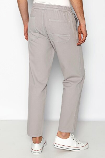 Cekmon Erkek Gri Beli Lastikli Ve Bağcıklı Gabardin Baggy Pantolon Rn2785