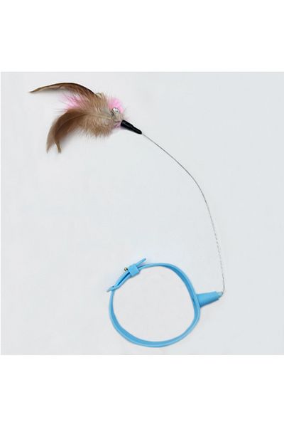 Choice Blue Cat Collar Toy Attached, Silicone Cat Teasing Wand Adjustable Cat Feather Collar Toys with Bell