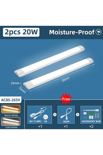 Choice 1.8m Eu Plug Cold White 2pcs 20w I 50cm Moisture-proof Led Tube Light 50/30cm Kitchen Lights 20w 10w